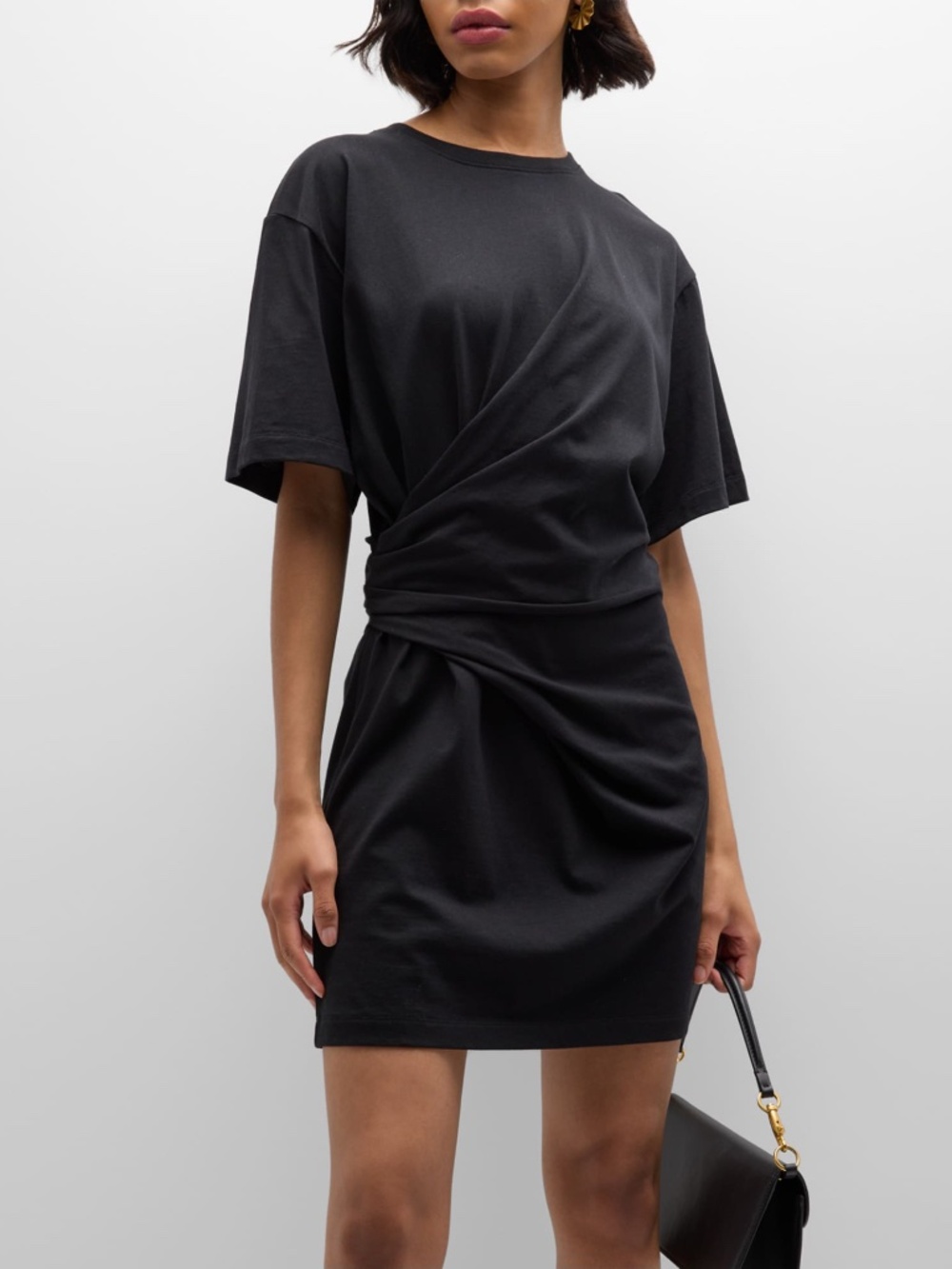 NWT FRAME Draped Knit Short Sleeve Mini Dress in Black Size XS